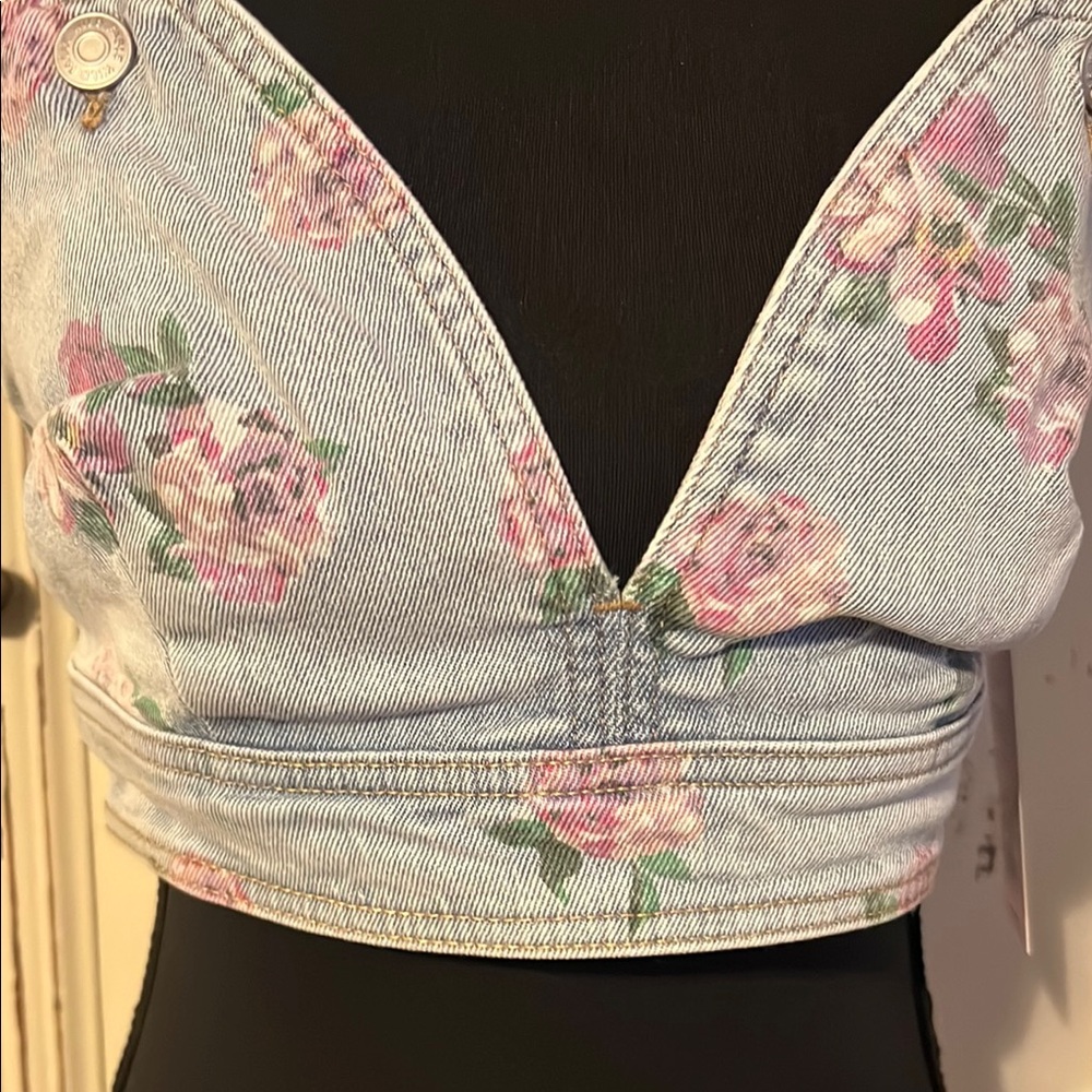 Wild Fable Blue Buttoned Bustier Crop Top - Picture 4 of 7